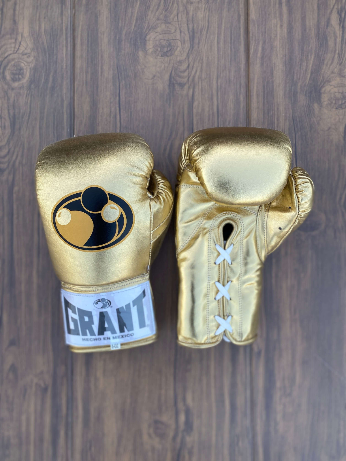 Grant Boxing Gloves Gold Curved Leather Gloves Front View