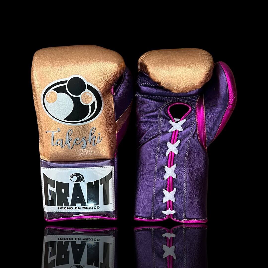 Grant Gold/Purple/Pink Leather Boxing Gloves Classic Design Pair