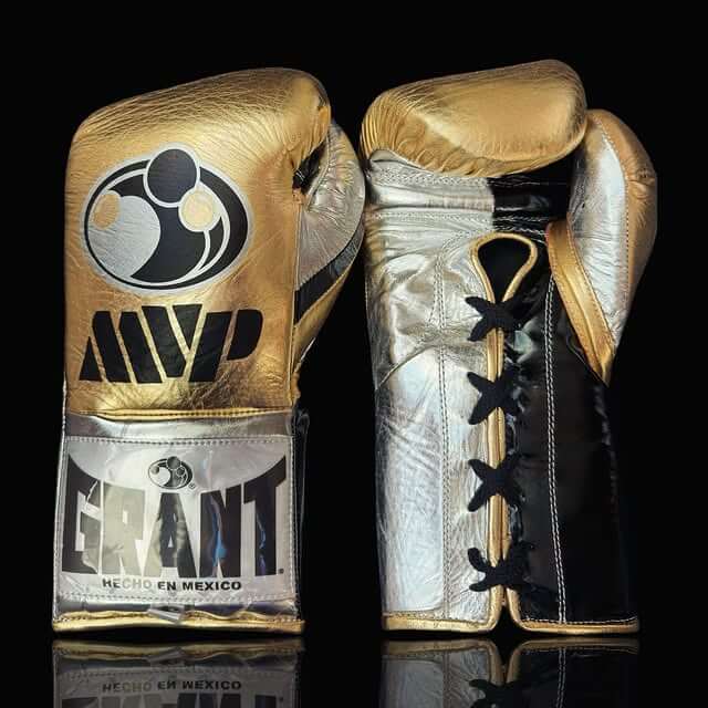 Grant Gold/Silver/Black Lace-Up Boxing Gloves Classic Training Gloves