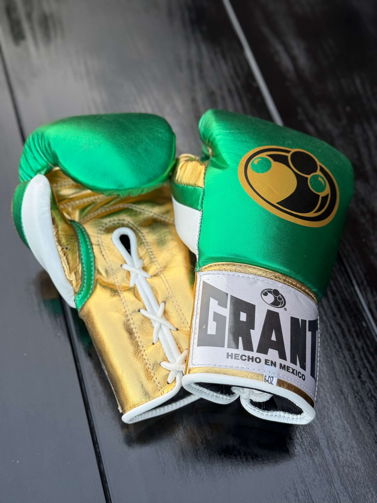 Grant Boxing Gloves Green/Gold/White Padded Leather Training Gloves
