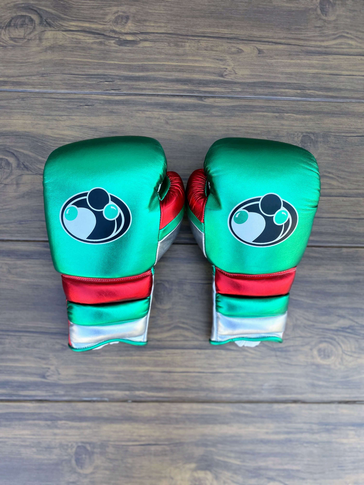 Grant Boxing Gloves Green/Silver/Red Padded Leather Gloves Back View