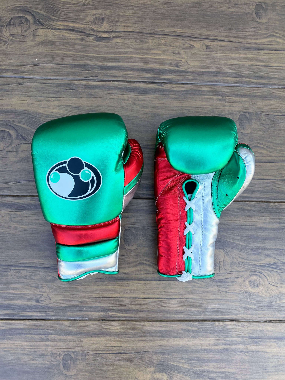 Grant Boxing Gloves Green/Silver/Red Padded Leather Gloves Front View
