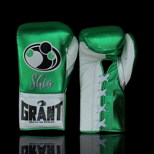 Grant Boxing Gloves Green/White/Silver 14oz Leather Training Gloves