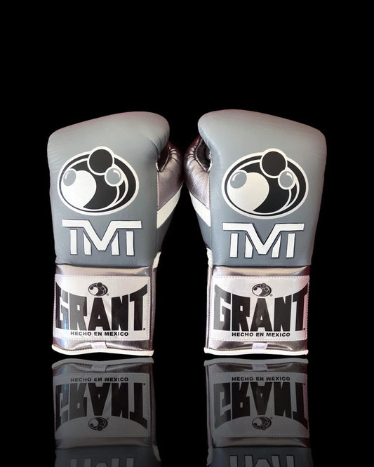 Grant Grey Full View Leather Boxing Gloves Back View