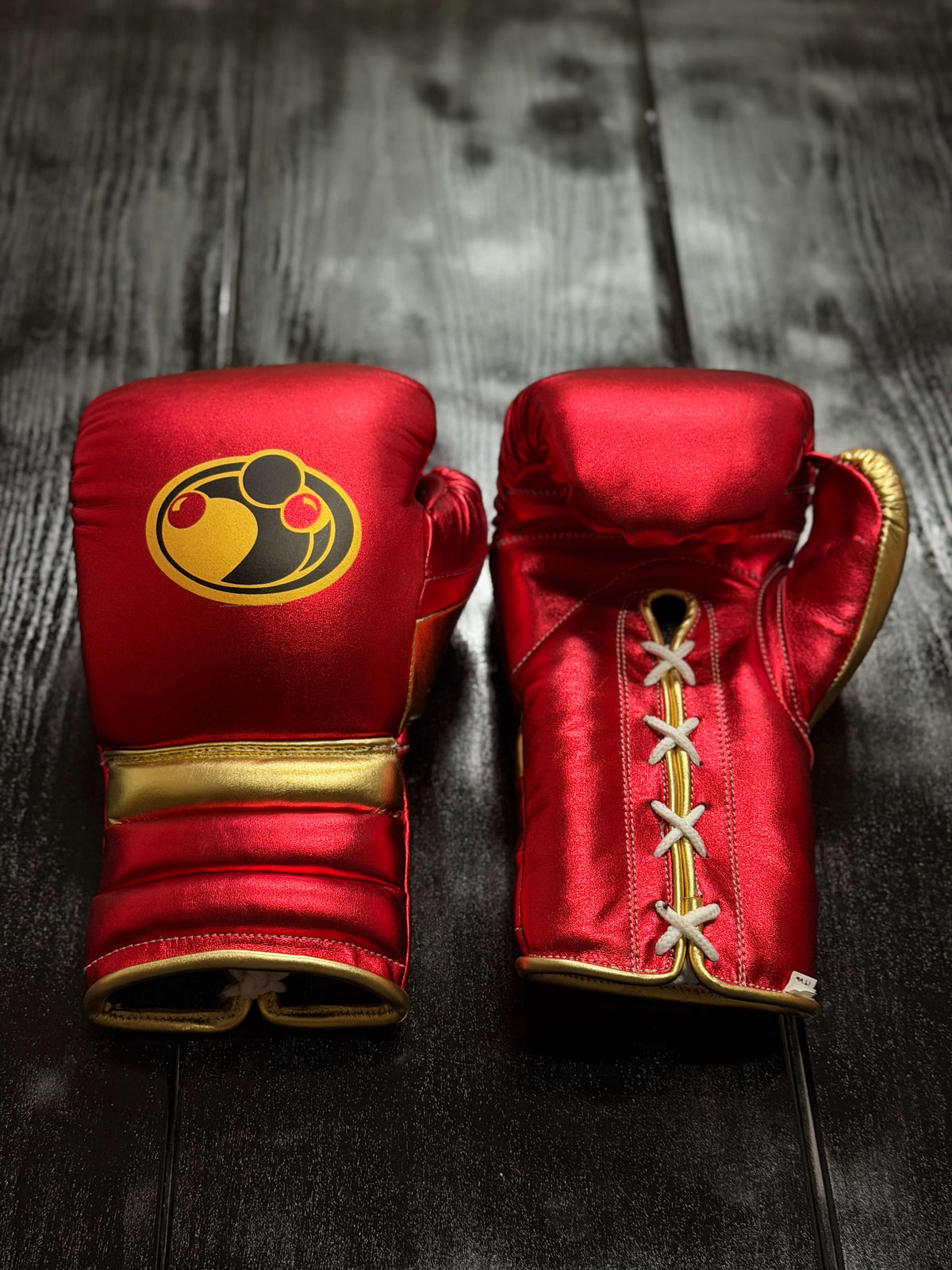 Grant Boxing Gloves Red/Gold Lace Up Leather Gloves Front View
