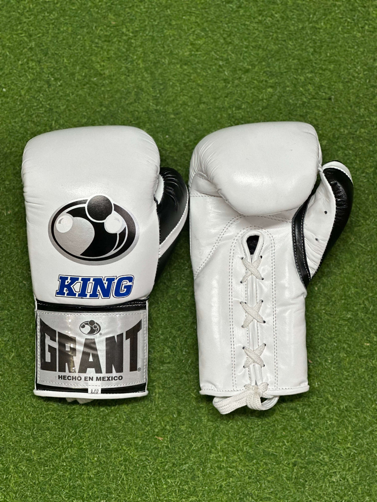 Grant Boxing Gloves White/Black Leather Gloves Front View