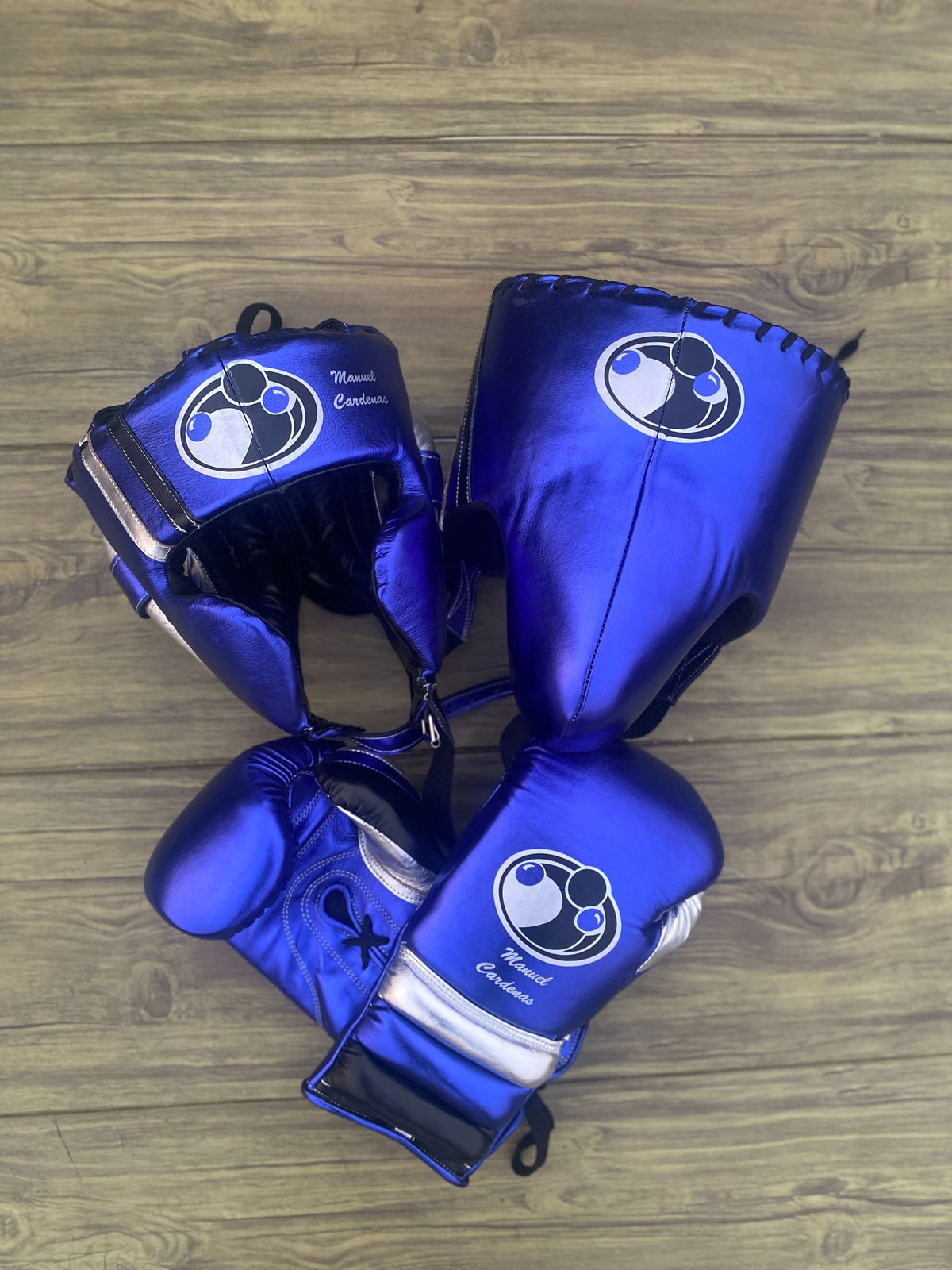 Grant Boxing Sets Blue/Silver/Black Gloves and Mitts Combo for Pad Work