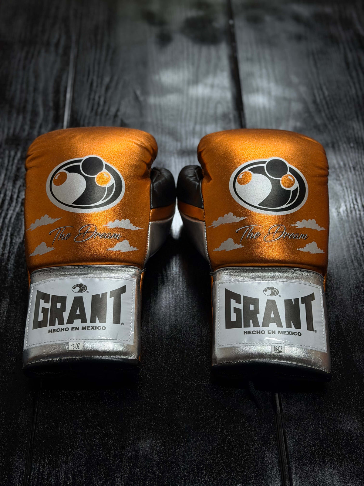 Grant Boxing Gloves Orange/Grey/Silver Lace Up Leather Gloves Back View