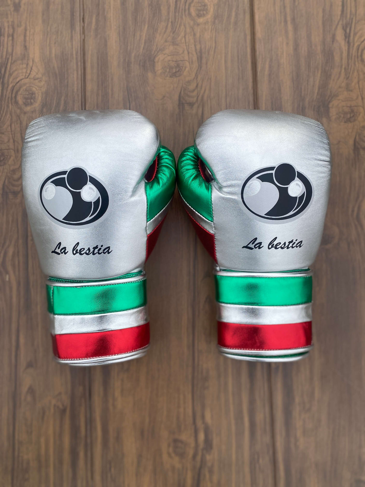 Grant Boxing Sets Silver/Red/Green Leather Boxing Gloves Back View