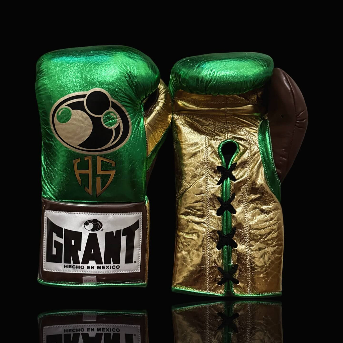 Grant Green/Gold/Brown Boxing Set Lace-Up Gloves