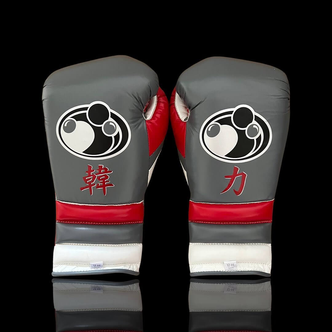 Grant Leather Boxing Set Grey/Red/White Gloves Back View