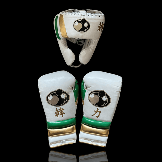 Grant White/Green/Gold Boxing Set Lace-Up Gloves Training Bundle