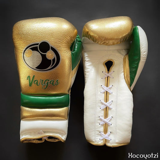 Grant Gold/White/Green Leather Boxing Gloves Custom Fit Training