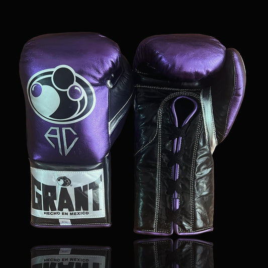 Grant Purple/Black/Silver Lace-Up Boxing Gloves Close Up Detail