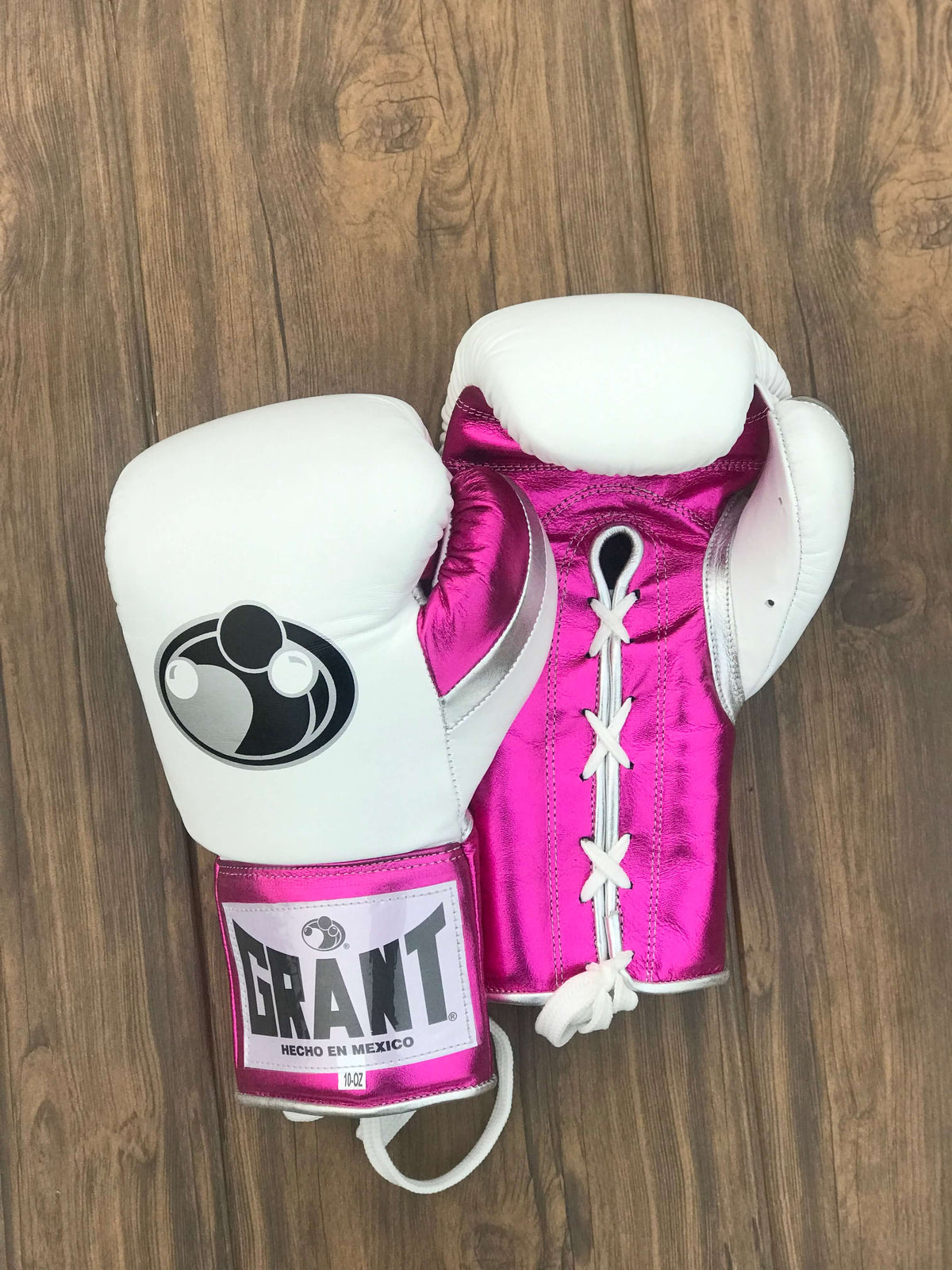 Grant Boxing Gloves White/Pink/Silver Leather Training Gloves for Sparring