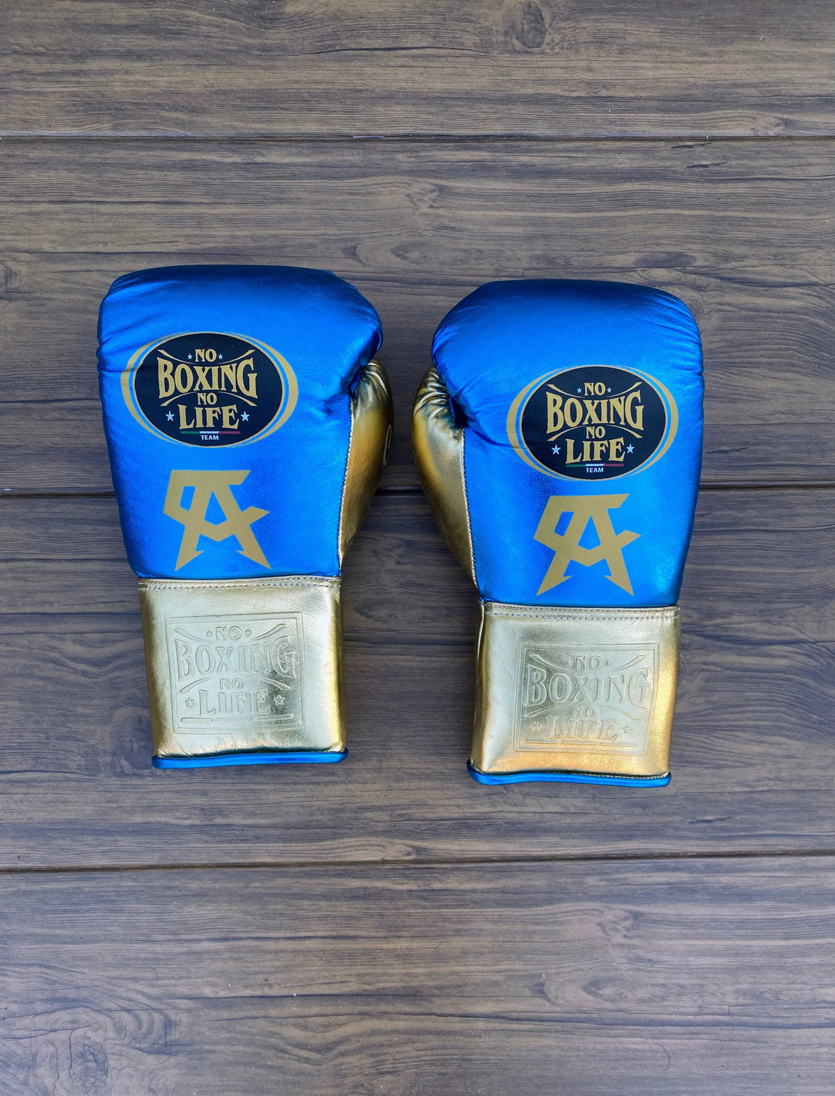 No Boxing No Life Boxing Gloves Blue/Gold Lace-Up