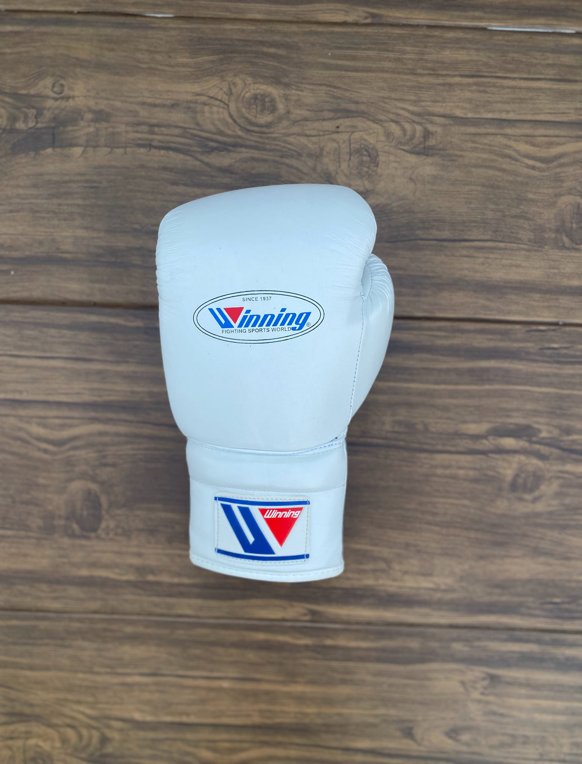 Winning Boxing Set White Lace-Up Gloves Single Back View