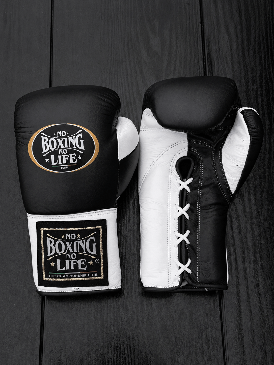 No Boxing No Life Black/White Leather Boxing Gloves Classic Design Pair