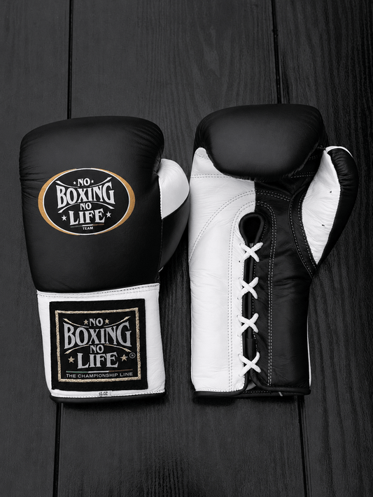 No Boxing No Life Black/White Leather Boxing Gloves Classic Design Pair