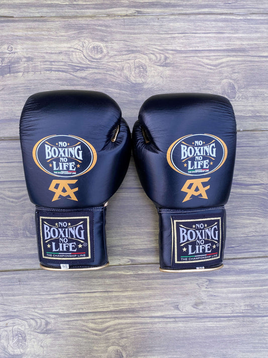 No Boxing No Life Gloves Black/Gold Curved Leather Gloves Back View