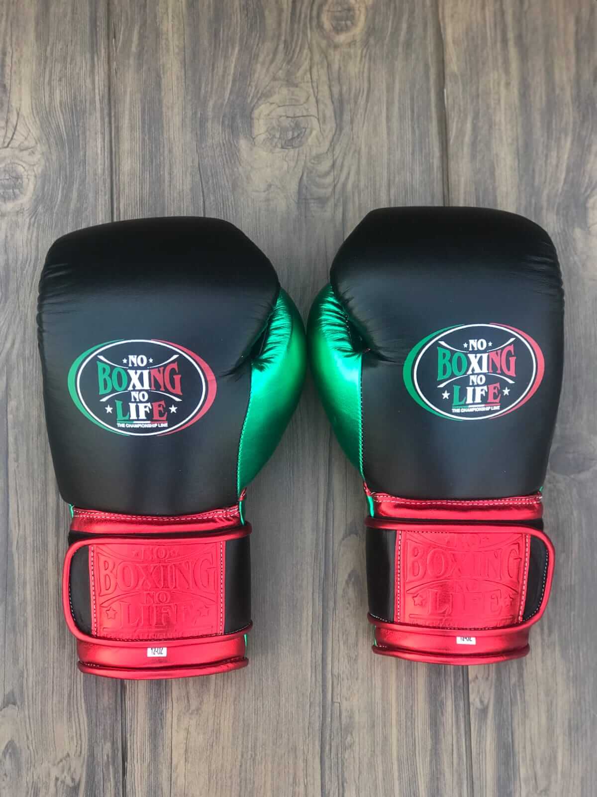 No Boxing No Life Black/Green/Red  Boxing Gloves Back View