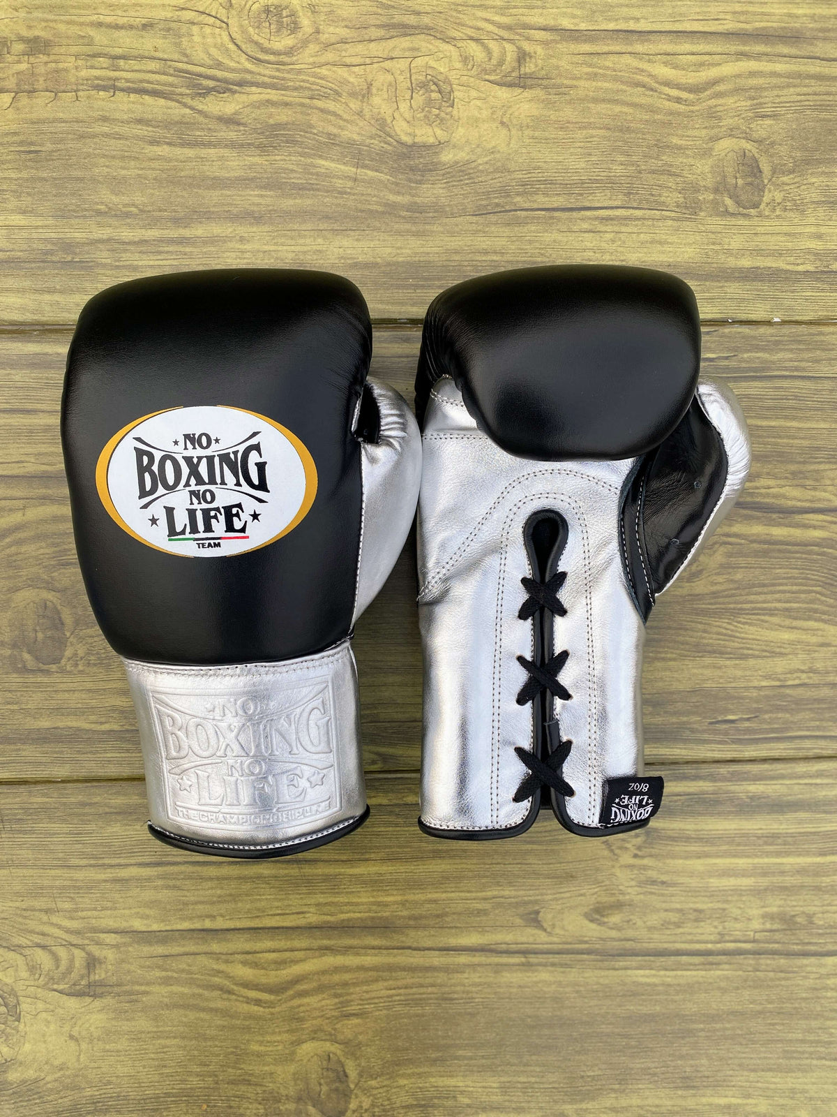 No Boxing No Life Gloves Black/Silver Leather Gloves Front View