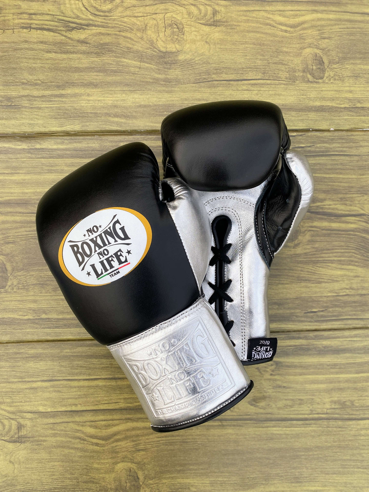No Boxing No Life Gloves Black/Silver Leather Gloves for Daily Workouts