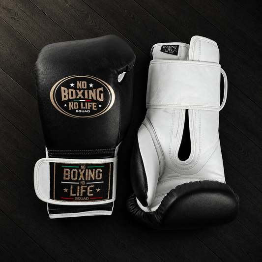 No Boxing No Life Gloves Black/White Leather Training Gloves for Boxing