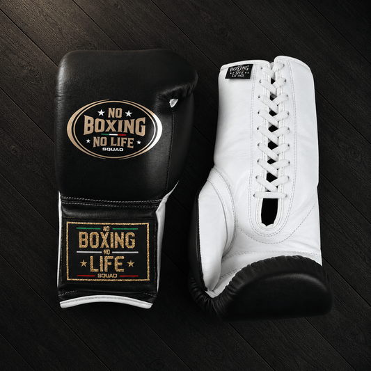 No Boxing No Life Gloves Black/White Leather Training Gloves for Sparring