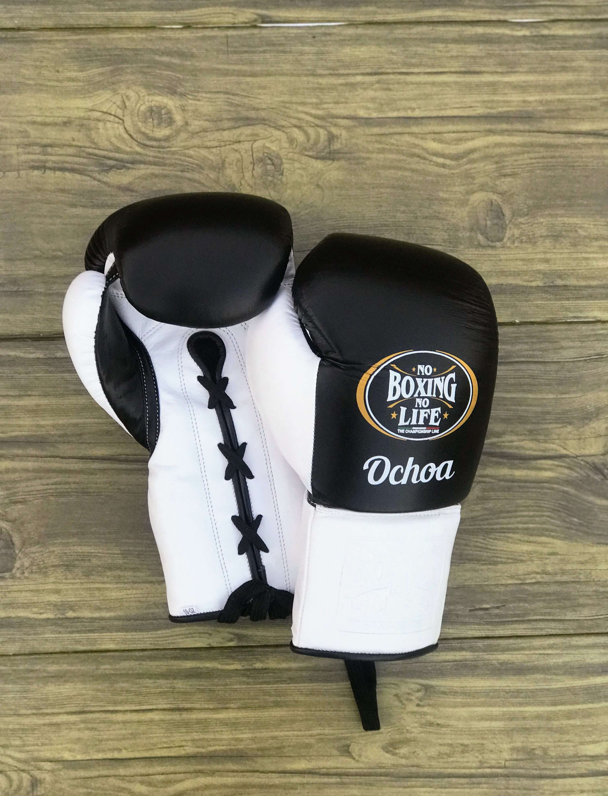 No Boxing No Life Gloves Black/White Leather Training Gloves for Heavy Training