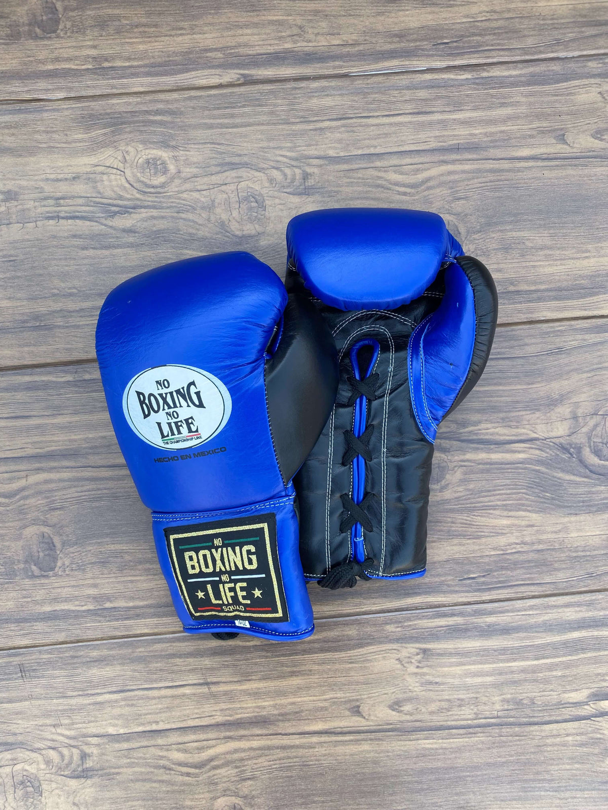 No Boxing No Life Gloves Blue/Black Training Gloves with Secure Wrist Strap