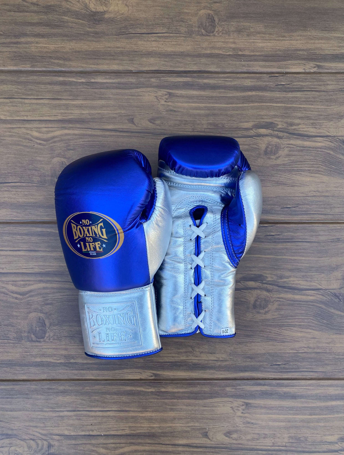 No Boxing No Life Gloves Blue/Silver Leather Gloves for Intense Sessions