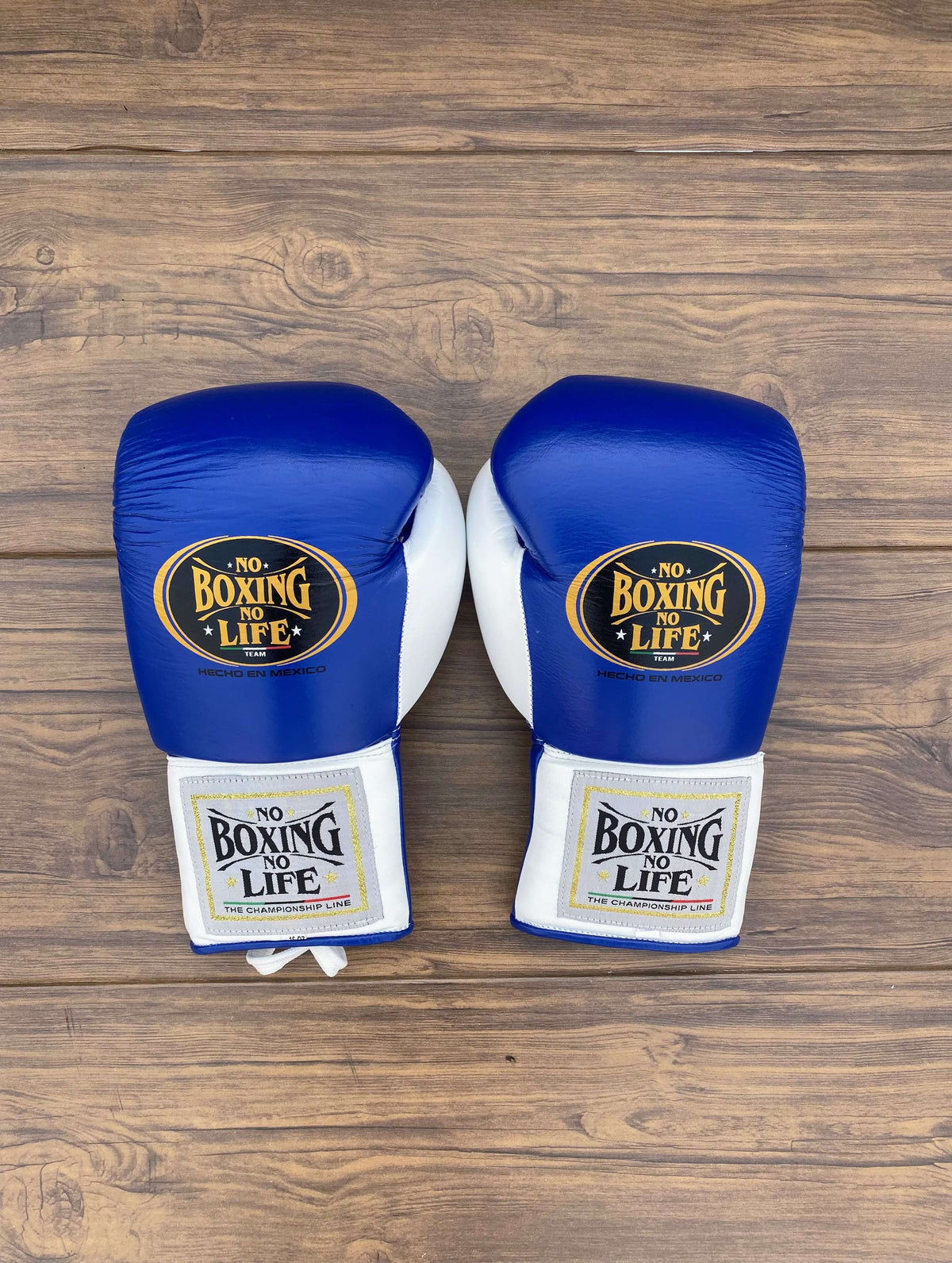 No Boxing No Life Gloves Blue/White Leather Gloves Back View