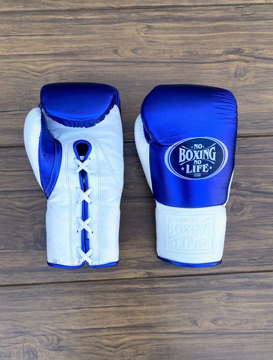 No Boxing No Life Gloves Blue/White Lace Up Gloves Front View