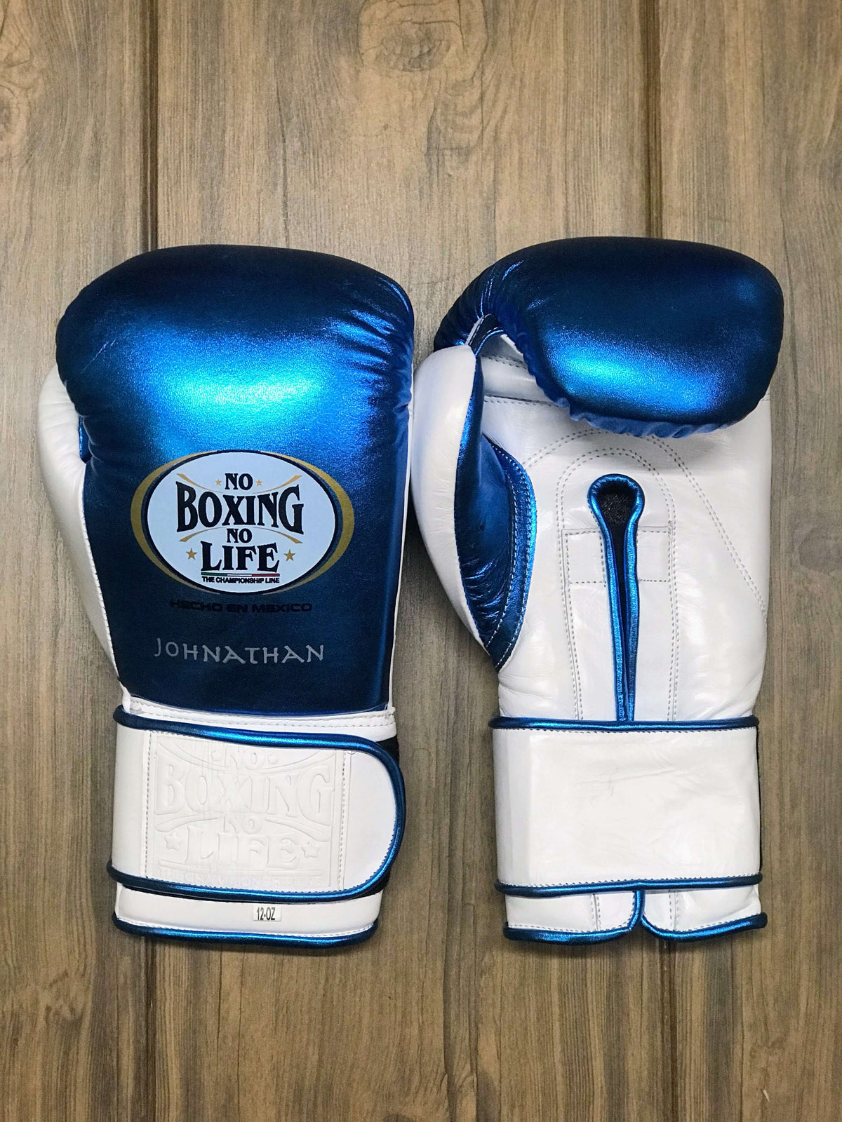 No Boxing No Life Gloves Blue/White Padded Gloves Front View
