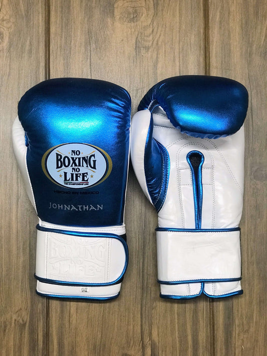 No Boxing No Life Gloves Blue/White Padded Gloves Front View