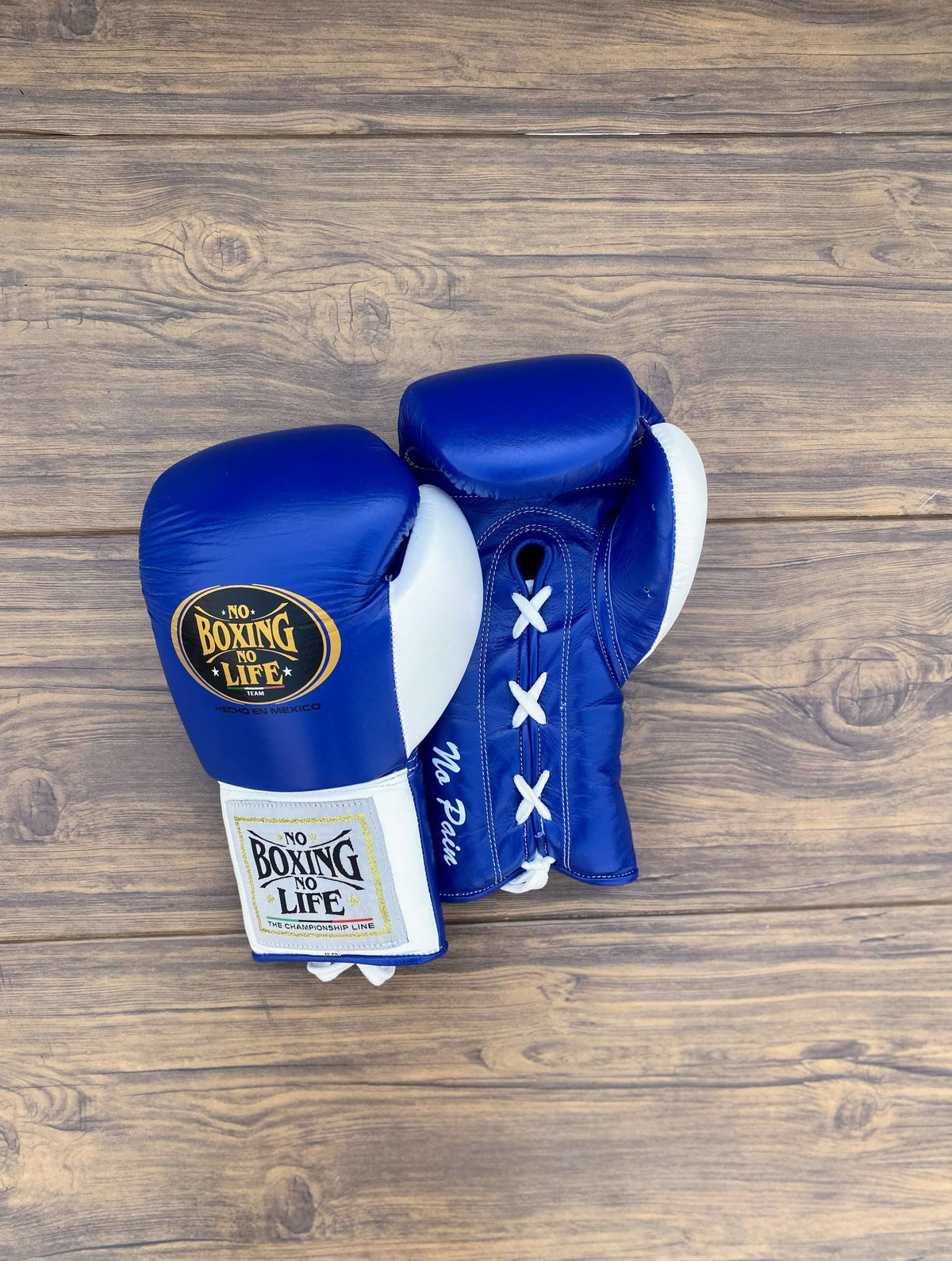 No Boxing No Life Gloves Blue/White Leather Gloves for Intense Sessions