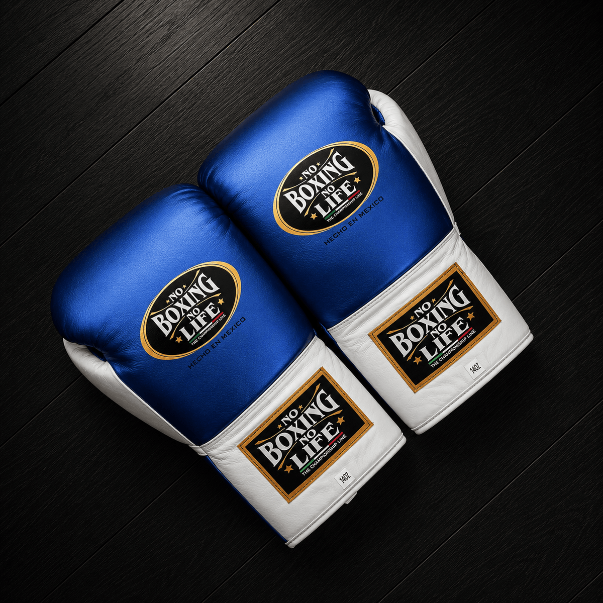 No Boxing No Life Gloves Blue/White Leather Gloves for Fighting Practice