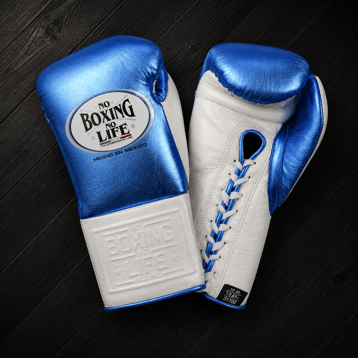No Boxing No Life Gloves Blue/White Padded Leather Gloves for Heavy Bag Work