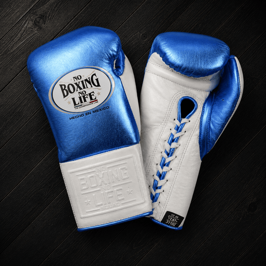 No Boxing No Life Gloves Blue/White Padded Leather Gloves for Heavy Bag Work