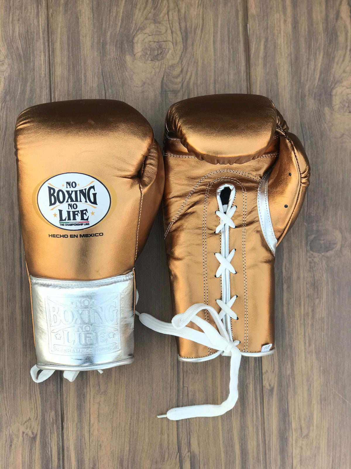 No Boxing No Life Gloves Brown/Silver Leather Training Gloves Front View