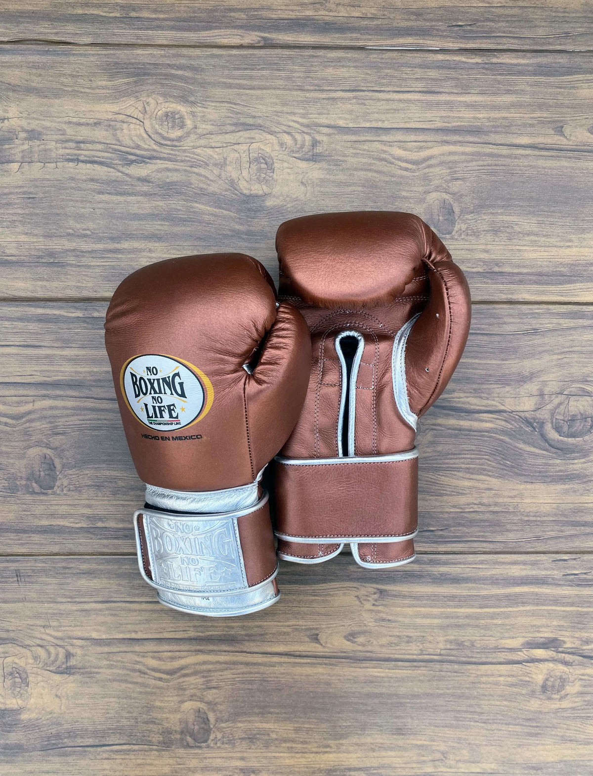 No Boxing No Life Gloves Brown/Silver Leather Gloves for Practice