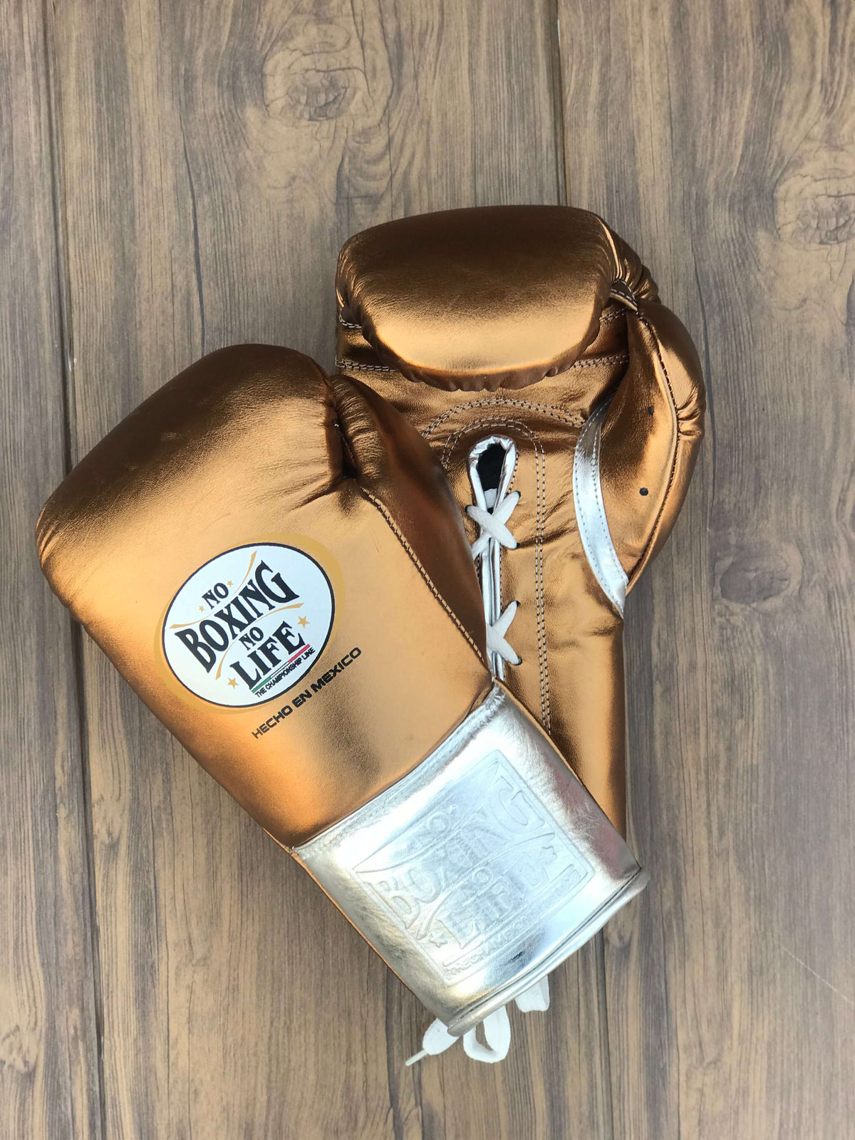No Boxing No Life Gloves Brown/Silver Leather Training Gloves for Boxing