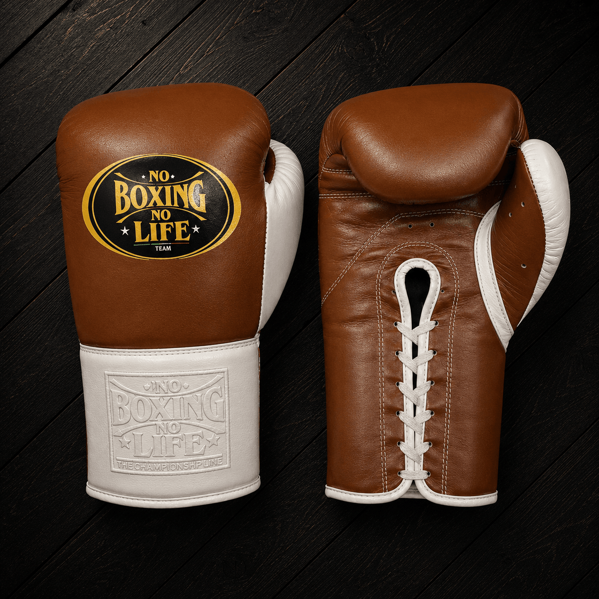 No Boxing No Life Gloves Brown/White Leather Training Gloves for Heavy Training