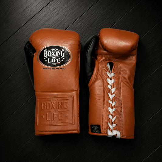No Boxing No Life Gloves Brown/Black Padded Leather Training Gloves
