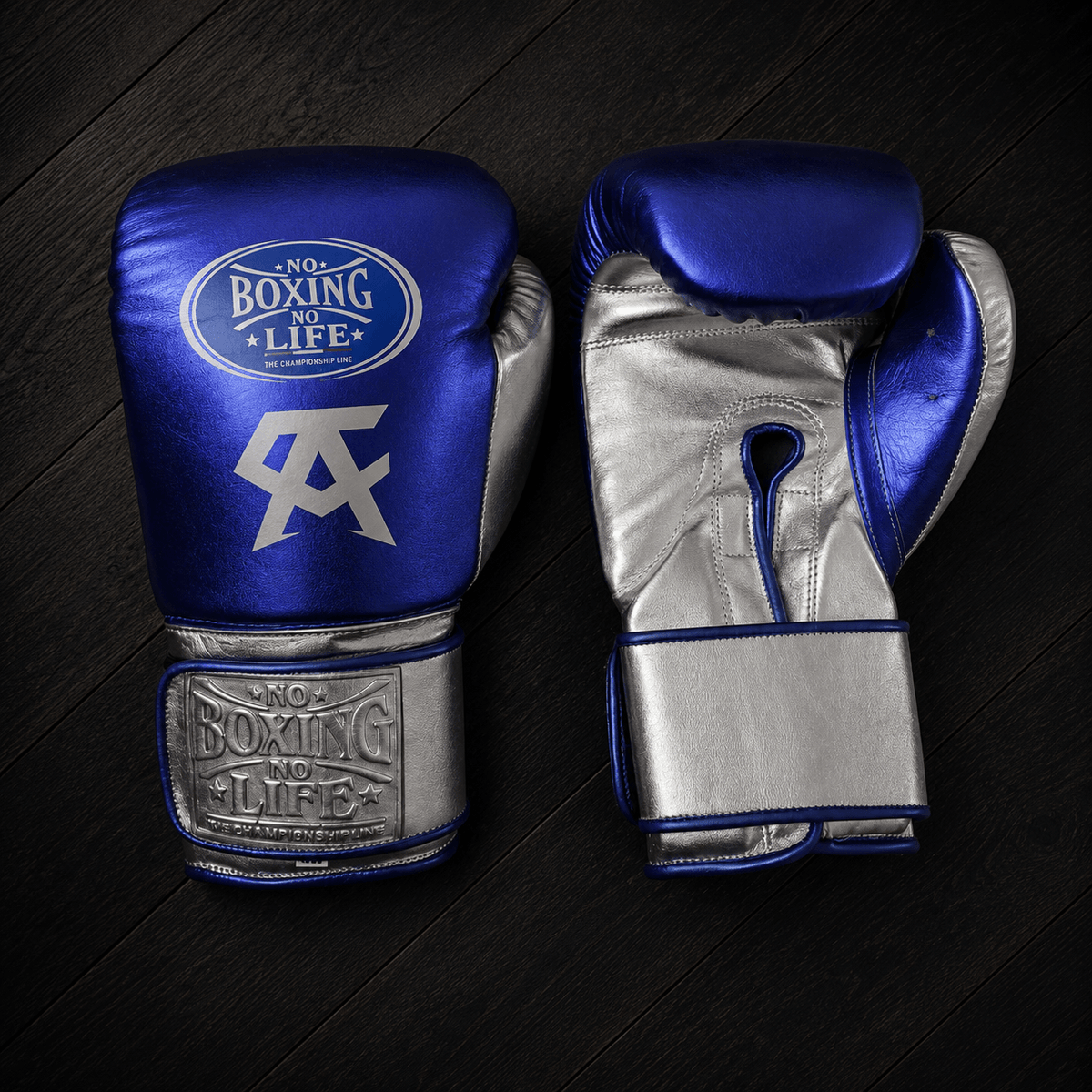 No Boxing No Life Gloves Dark-Blue/Silver Leather Gloves for Intense Sessions