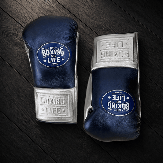 No Boxing No Life Gloves Dark-Blue/Silver Leather Training Gloves for Boxing