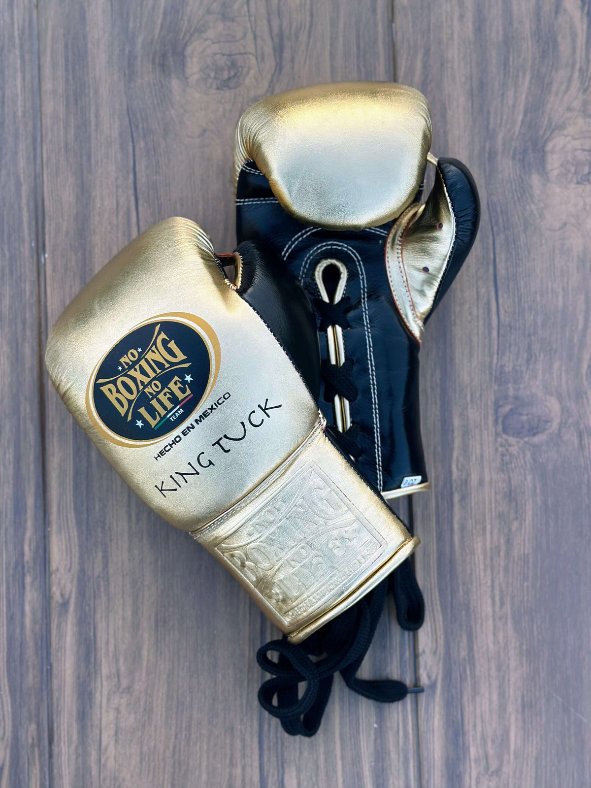 No Boxing No Life Gloves Gold/Black Leather Training Gloves for Sparring