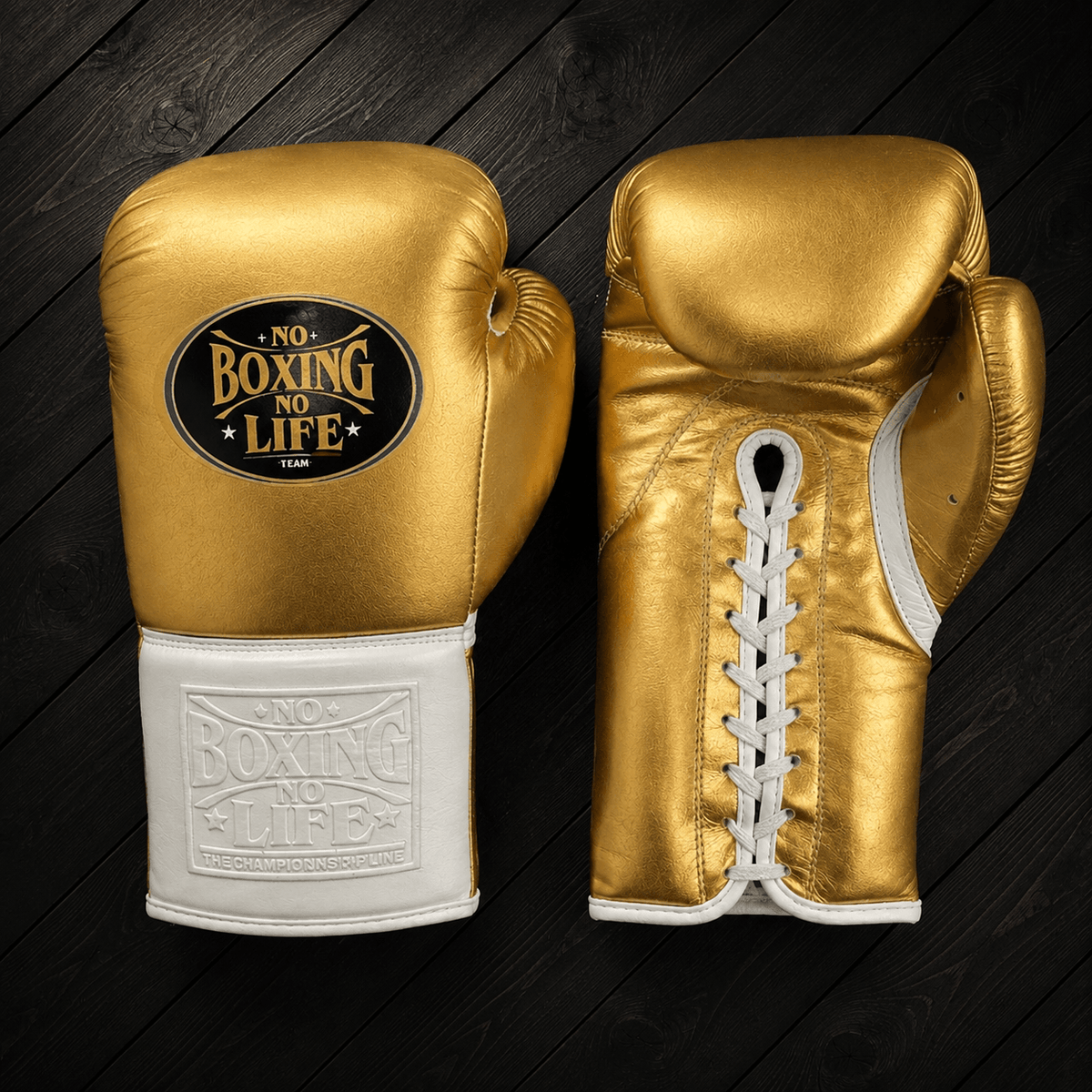 No Boxing No Life Gloves Gold/White Leather Gloves for Fighting Practice