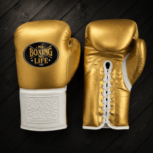 No Boxing No Life Gloves Gold/White Leather Gloves for Fighting Practice